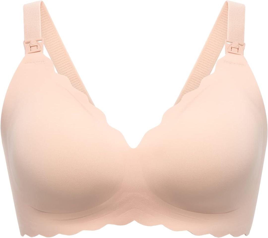 Momcozy Nursing Bras for Breastfeeding, Seamless Pregnancy Maternity Bra Wireless Classic Jelly Strip Support Nursing Bra (Pink, XXL)