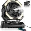 Misting Fan, Portable Camping Fans with 9oz Water Tank, 24000mAh Rechargeable Fan with 4 Speed, Battery Powered Fans with 120H Cooling, Last 5H Mist, 2 Mist Modes, Light, Outsides/Summer Essential