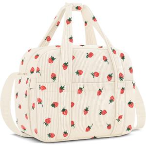 Corduroy Lunch Box Lunch Bag for Women Men, Cute Strawberry Small Insulated Reusable Work Leakproof Simple Lunch Boxes Tote Bag Adults Cooler Bag, with Shoulder Strap