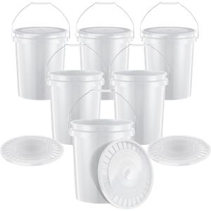 United Solutions 5-Gallon Heavy-Duty Buckets with Snap-On Lids, 6-Pack BPA-Free, Food-Grade Plastic, Multi-Purpose Storage for Home, DIY, and Job Sites White