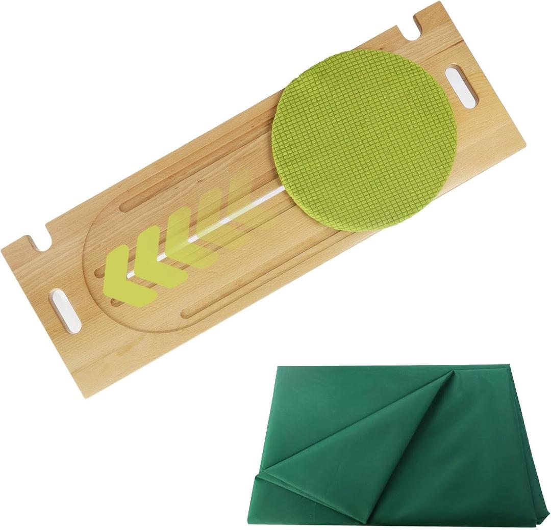 Slide Transfer Board with Track Pulley Turntable-Include Slide Sheet, Safe and Effortless Assist for Seniors and Rehabilitation Users, Wheelchair to Bed/Toilet/Car/Chair, 31.5" x 11.2" x 1.4"