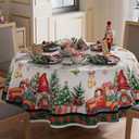 XCHI Gnomes Truck Tree Christmas Tablecloth Round Winter Table Cloth Washable Table Covers for Indoor Dining Home Party Xmas Decorations 70x70 Inch