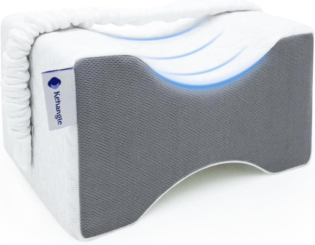 Kehangte Knee Pillow for Side Sleepers,Knee Pillow,Leg Pillow for Side Sleeping,Hip Pain and Smooth Spine Alignment Pillows,Memory Foam Ergonomic and with Cover and Removable Straps,White/Gray