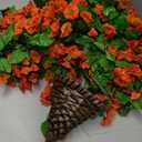 Artificial Fake Hanging Flowers Plants Baskets for Outdoor Fall Decoration, Faux Silk Orange Morning Glory in Planter UV Resistant Look Real for Home Porch Patio Balcony Yard Decor