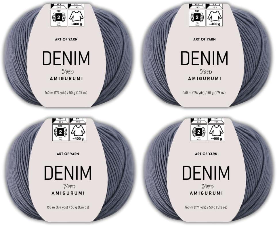 Denim 55% Cotton,45% Poliacrylic, 4 Skeins Total 200gr (7,055 oz),640m (699 yds),Soft & Smooth Yarn Sport Fine(2) for Crocheting, Knitting, Amigurumi, Baby Blankets, Baby Garments 99968