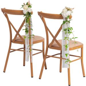 Wedding Chair Decorations Aisle Floral Set of 10 Artificial Flowers Ivory White Rose Garland with Hanging Ribbons for Ceremony Reception Church Arrangement Party Pew Decor