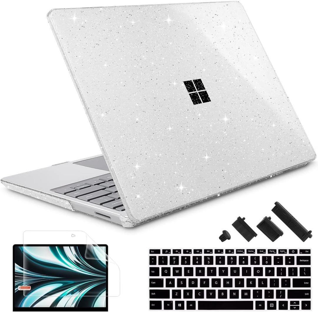 May Chen Case Compatible for 13.5" Microsoft Surface Laptop 5/4/3 with Metal Palm Rest Model 1951/1868, Plastic Hard Shell Case with Screen Protector + Keyboard Cover + Dust Plug, Clear Glitter