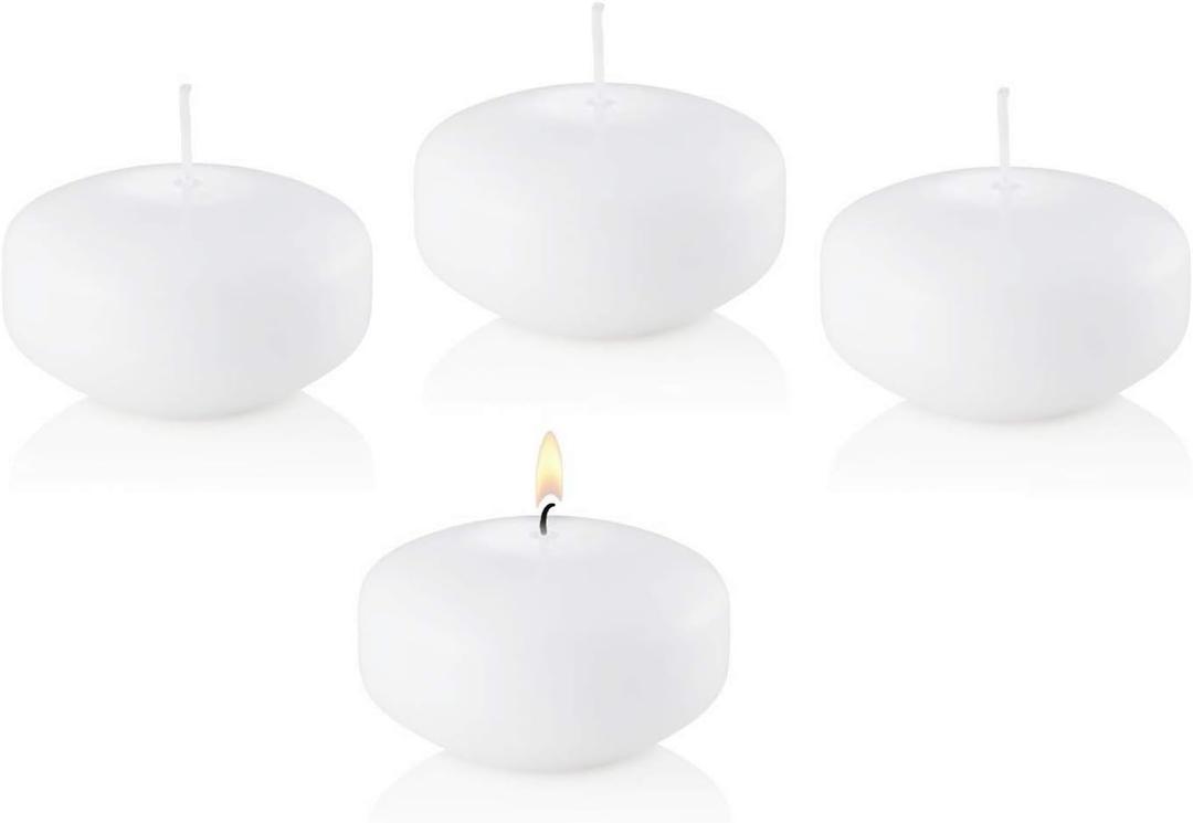D'light Online 3 Inch Extra Large Floating Candles, 13 Hours Extended Burn Time Bulk Pack for Events for Weddings, Spa, Home Decor, Special Occasions and Holiday Decorations (Set of 54, White)