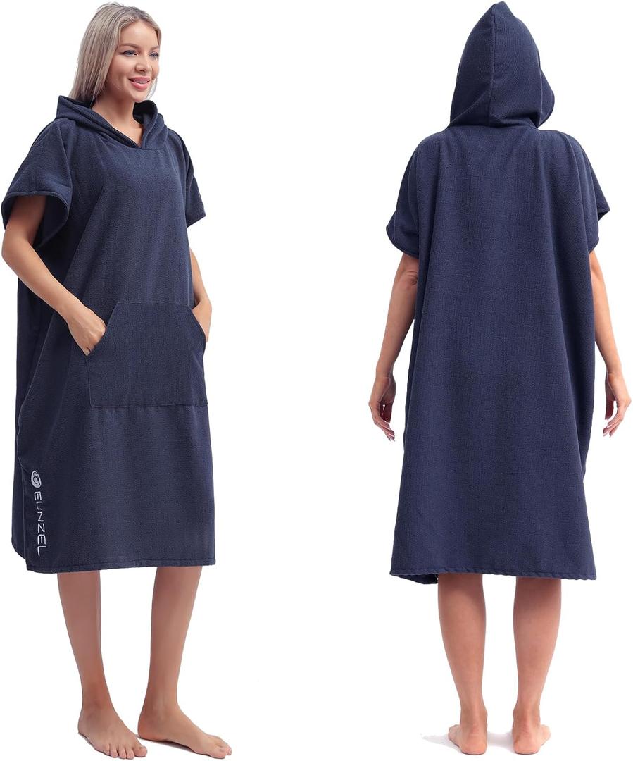 Eunzel Surf Poncho Changing Robe with Hood for Men & Women, Absorbent Quick Dry Microfiber Wetsuit Changing Towel with Pocket for Surfing, Beach, Swim & Outdoor Sports (Navy)