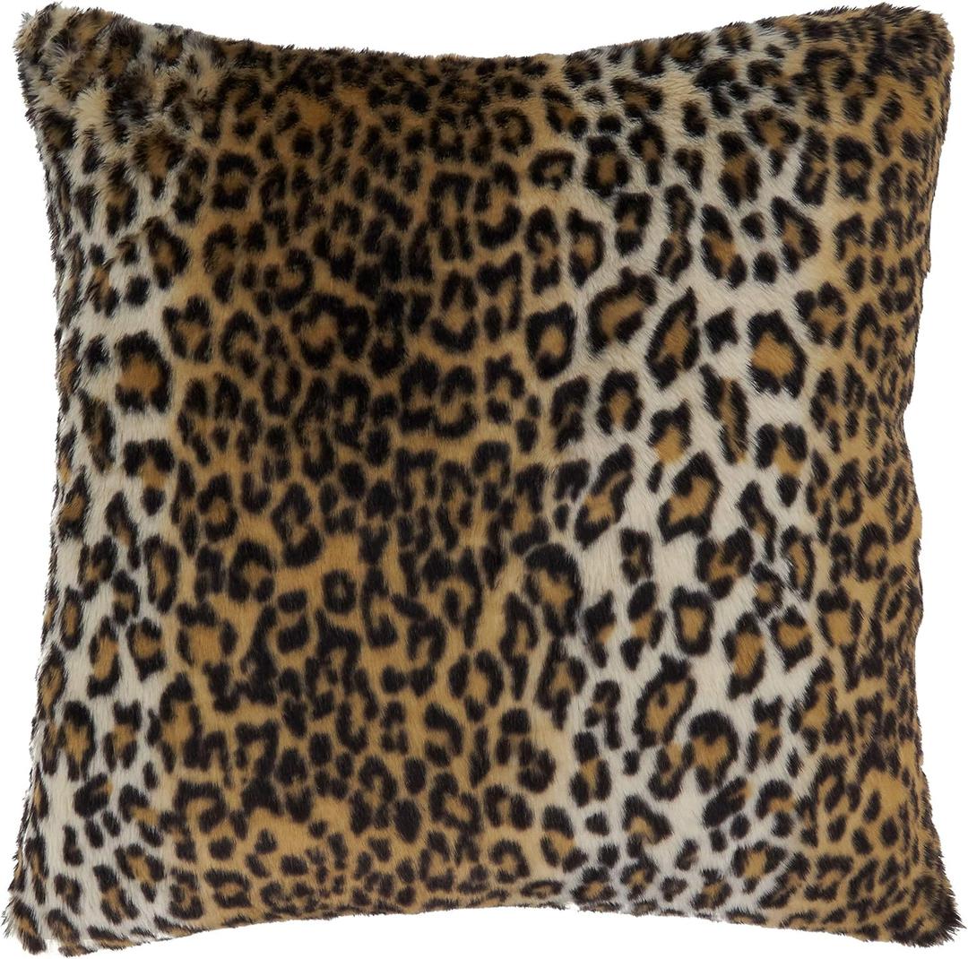 SARO LIFESTYLE Gupard Collection Cheetah Print Faux Fur Throw Pillow with Down Filling, 22", Brown