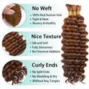 #30 Brown Braiding Human Hair for Boho Braiding Human hair 3 Bundles 14 14 14 Inch Light Brown Water Wave Boho Hair for Bulk Braiding Knotless Bohemian Hair Extensions150g