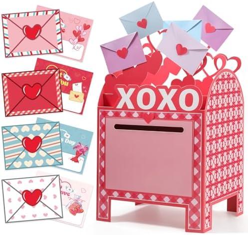 TooyBing Valentines Day Boxes for Kids Classroom, 28 Pack Valentines Day Cards for Kids School with DIY Heart Mailbox, Cute Box for Class Cards Exchange, Craft Party Favor for Boys Girls