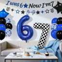 6 7 Birthday Decorations Six Seven Theme Birthday Party Decor Happy Birthday Decoration Funny 6 7 Meme Party Supply with I was 6 Now I'm 7 Banner 6 7 Balloon Blue Black and Checkered Balloons