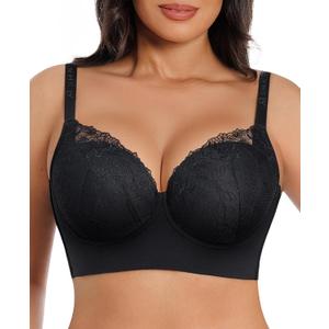 SHAPELLX Back Smoothing Full Coverage Underwire Lace Bra for Women Side Support No Side Bulge Breathable Comfort Lift (Black, 38C)