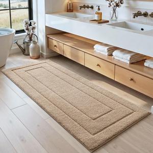 DEXI Bathroom Rug 72x24, Non Slip Washable Bath Mat Runner for Shower Floor, Extra Long Absorbent Soft Bathmat with Rubber Backing, Quick Dry Microfiber Carpet, Beige