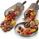 Rolling Grill Basket; 2 PCS; Stainless Steel; Nesting BBQ Tools; Grill Basket for Vegetables, Shrimp, Fish & Meat – Rotating BBQ for Outdoor Cooking and Grilling Accessories