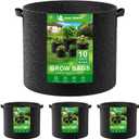 Land Guard 4-Pack Fabric Grow Bags 10 Gallon, Thickened Nonwoven Garden Pots, Growing Bags with Handles, Black