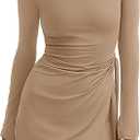 PRETTYGARDEN Women 2025 Mini Bodycon Dresses Long Sleeve Ruched Fitted Short Night Out Trendy Party Club Outfits Fall Clothes XS