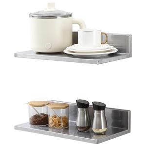 VEVOR Stainless Steel Wall Shelf, 8.6" x 16"-2 Pack with Backsplash, Holds 44 lbs, Ideal for Kitchen, Bar, Restaurant, Home, Hotel