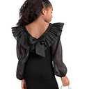 WDIRARA Girl's Mesh Ruffle Trim Layered Tie Back Lantern Sleeve Pencil Mini Dress Black 6Y