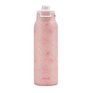 Ello Pop & Fill 32oz Stainless Steel Water Bottle with Quick Fill Technology, Double Walled and Vacuum Insulated Metal, Leak Proof Locking Lid, Sip and Chug, Reusable, BPA Free, Roses
