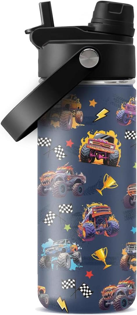 Monster Truck Water Bottle for Boys Girls | 18oz Stainless Steel Water Bottle | Truck Car Theme Insulated Cup | Cool and Stylish Trucks Gifts for Children Kids Tumbler for School, Sports 1Pcs