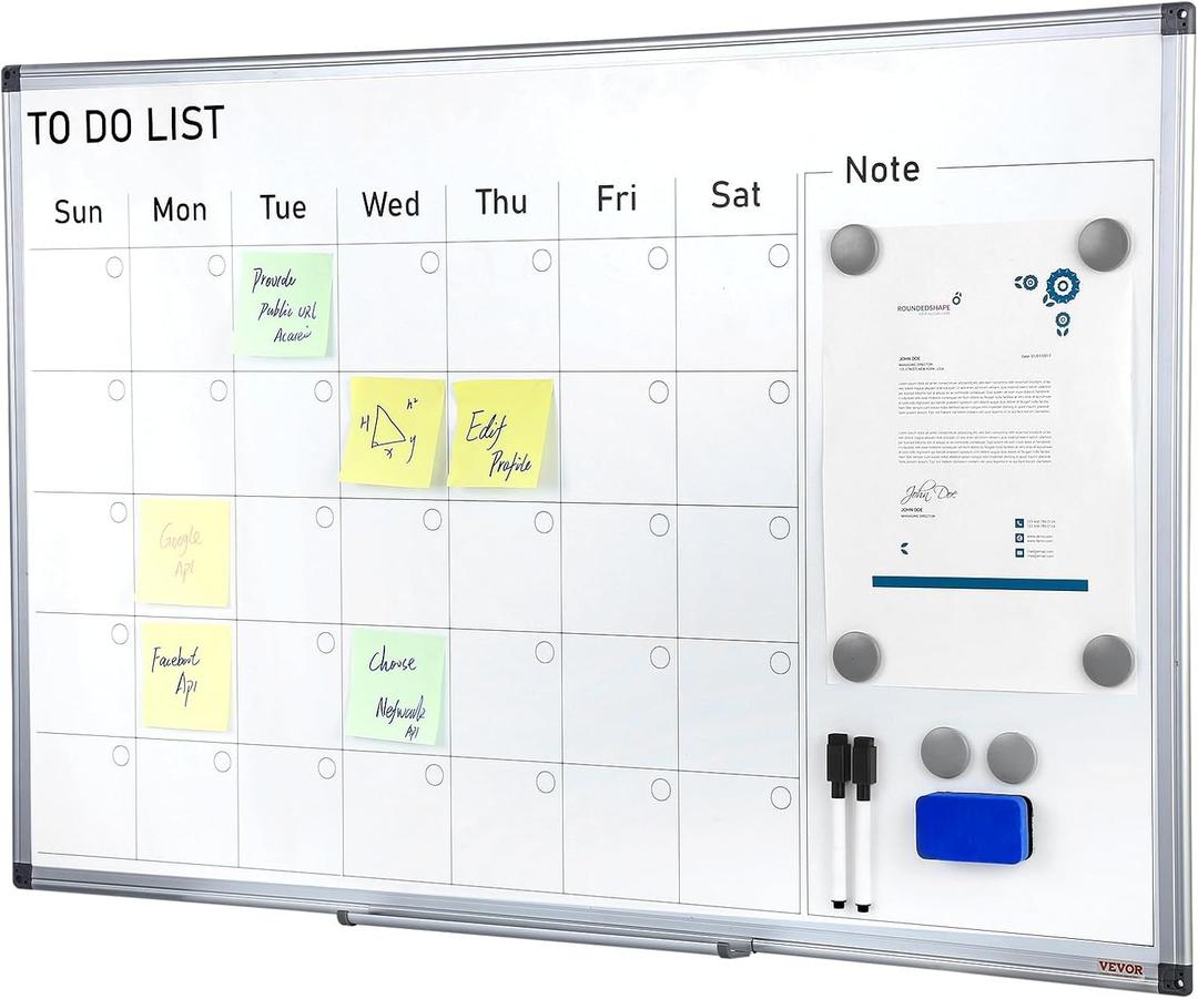 VEVOR Dry Erase Calendar for Wall, 36 x 24 Inches Whiteboard Calendar, Monthly Planner Magnetic Dry Erase Board, 1 Magnetic Erase & 2 Dry Erase Marker & Movable Tray for Restaurant Office Home School