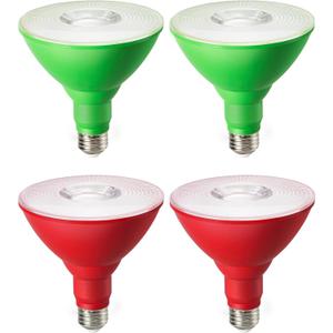 EDISHINE Christmas Decorations PAR38 Red & Green LED Flood Light Bulbs Outdoor, Dimmable LED Light Bulb, 18W(120W Equivalent), Outdoor Weatherproof Light Bulb for Christmas, E26 Base, 4 Pack