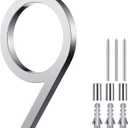 Blulu 8 Inch Stainless Steel Floating Large House Number 0-9 for Outside Modern Floating Address with Nail Kit and Instructions High Gloss Silver Address(Number 9)