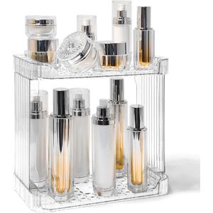 Bathroom Counter Organizer Cosmetics Skincare Organizers Skincare Makeup Organizer Countertop Holder for Perfume-2 Tier-Clear (11" x 5.9" x 10.6")