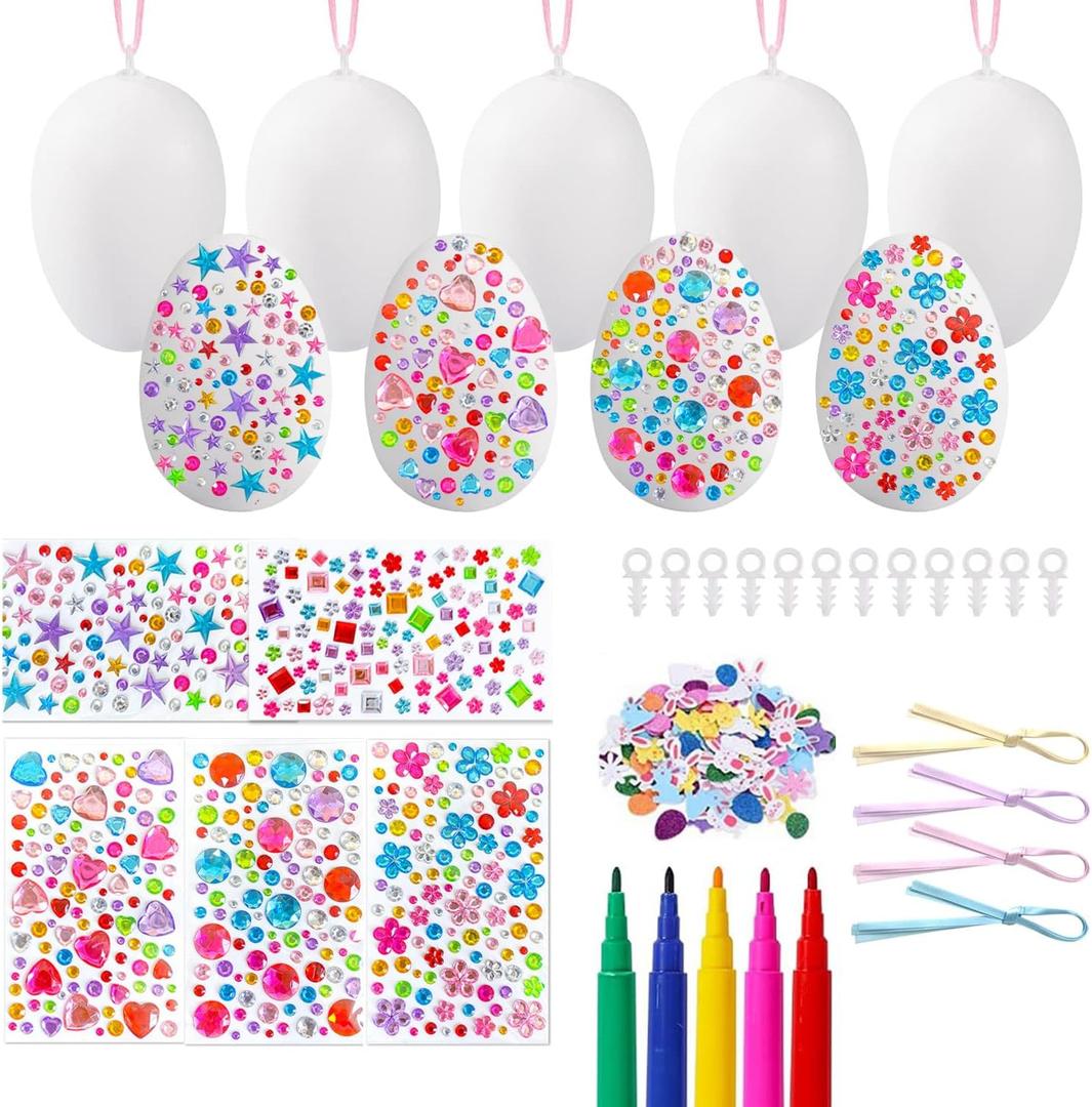 Glynisyz 25 PCS Easter DIY Eggs,DIY Glitter Gem Foam Easter Eggs Hanging Decorations Craft Kit with Rope DIY Painting Decorating Basket Fillers Gift Easter Party Favors