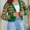 Saodimallsu Womens Cropped Cardigan Striped Open Front Long Lantern Sleeve Color Block Loose Chunky Knit Sweater Coat (M)