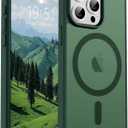 SUPFINE Magnetic for iPhone 15 Pro Max Case (Compatible with MagSafe) (Military Grade Drop Protection) Slim Translucent Matte Shockproof with Anti-Fingerprint Phone Case, Forest Green