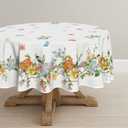 Horaldaily Spring Tablecloth 60×60 Inch Round, Fine Brushwork Colorful Rosa Multiflora Bird Butterfly Vine Washable Seasonal Table Cover for Party Picnic Dinner Decor