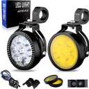 4.5 Inch Motorcycle Auxiliary Lights LED Spotlights Driving Fog Light, White/Amber 5 Modes Dual-Color Strobe 100W Work Lights for Motorcycle with Switchback Brackets, 2PCS