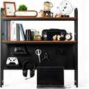 deli Desktop Shelf, Desk Hutch with Metal Pegboard, Black, 37.8 inches x 7.9 inches x 39 inches