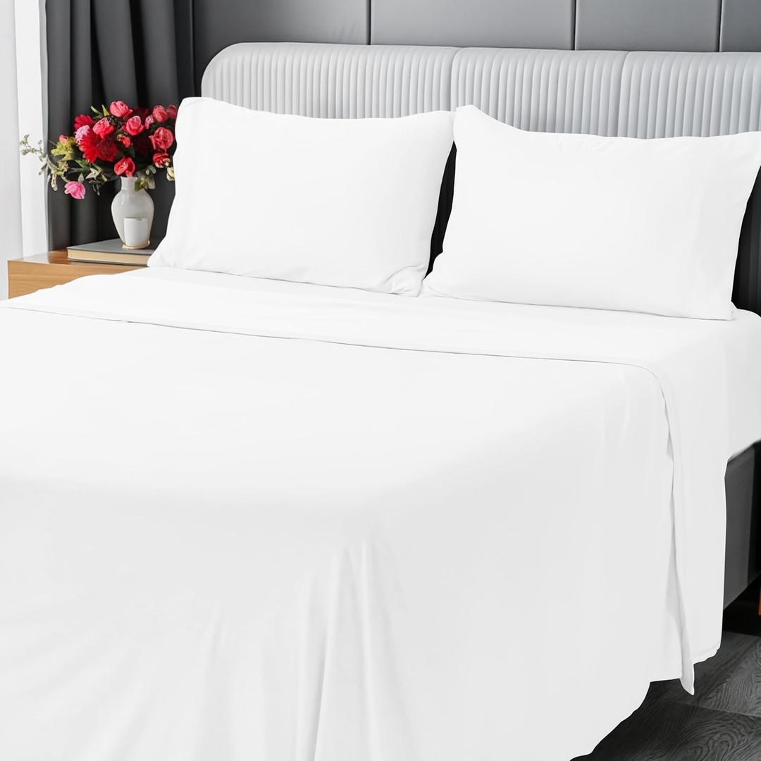 Utopia Bedding Queen Sheet Set - Jersey Knit Sheets 4 Piece  Cotton  Soft T-Shirt Stretchy Sheets (White) (King)