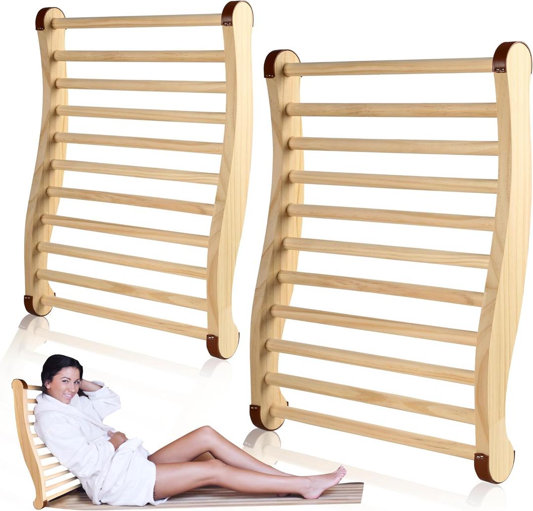 Sauna Backrest Infrared 2-piece set Ergonomic S-Shaped Design, Premium Heat-Resistant Cedar Wood, Non-Slip & Comfortable Support Cushion Suitable for Infrared Sauna Backrest and Barrel Sauna Backrest
