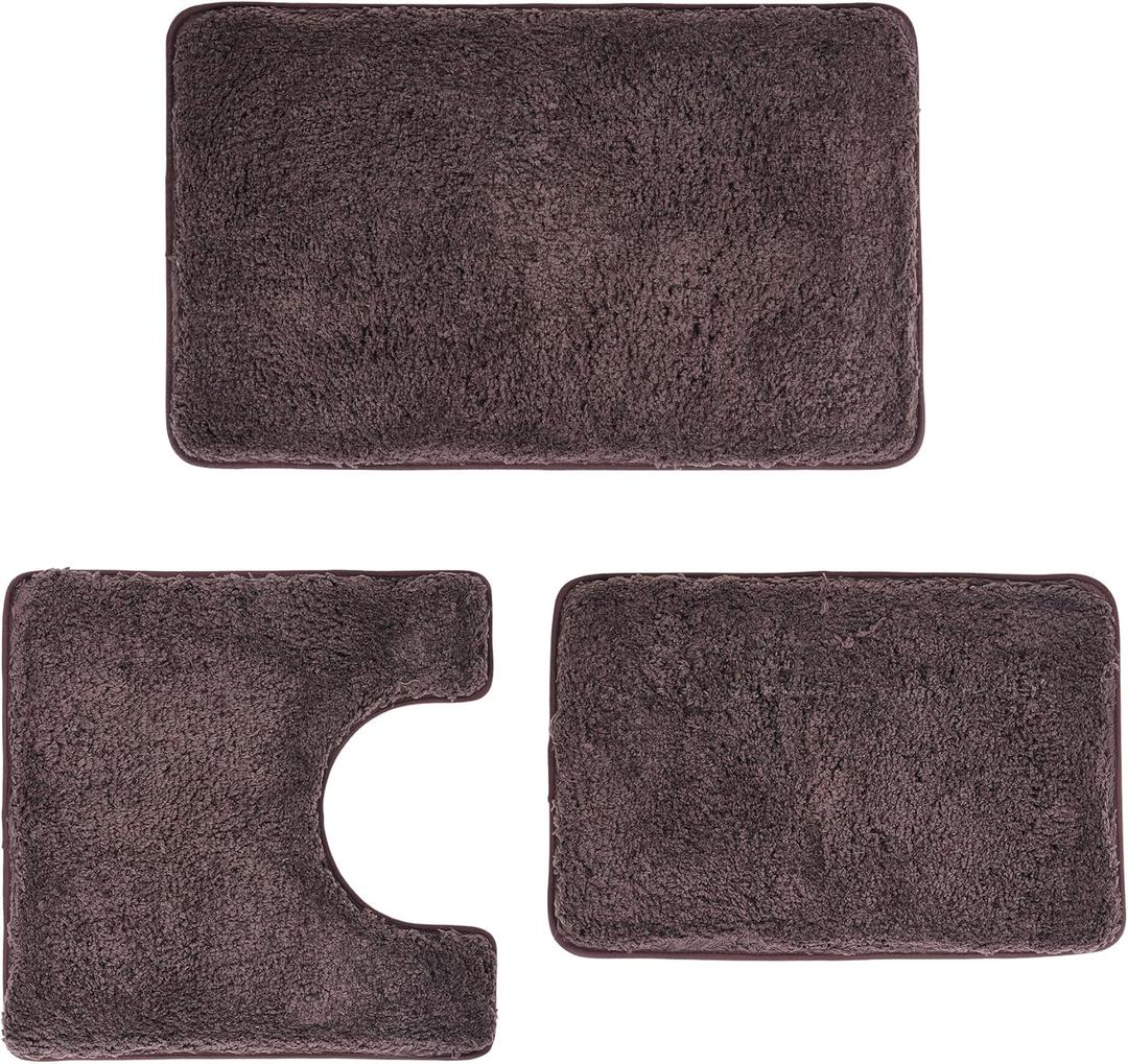3 Pieces Luxury Bathroom Rug Set with U-Shaped Toilet Rug, Non-Slip Rubber Bottom, Thick Microfiber Fluffy Plush, Water absorption, Quick Dry, Ultra Soft, Bath Mats for Bathroom, Tub(Chocolate)