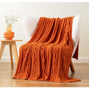 Admitrack Chunky Knit Blanket Throw, 100% Hand Knit Chenille Throw Blanket for Sofa & Home Decor, Soft and Cozy Knitted Throw Blankets (Orange, 51"x63")