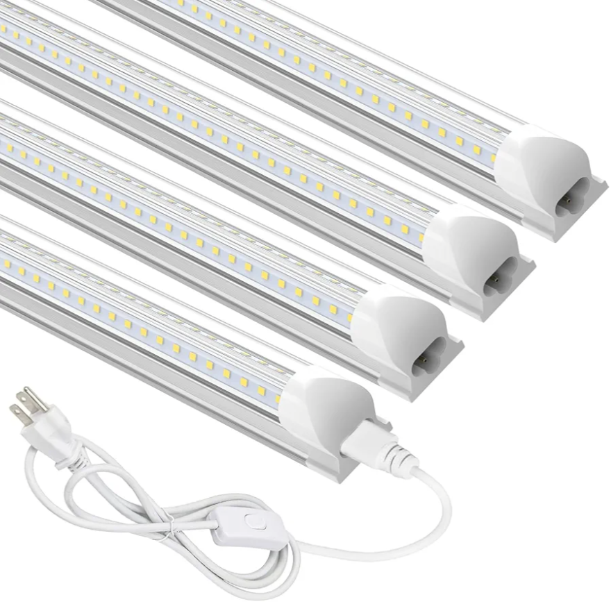 Reisener 4 Pack 4FT LED Shop Light, 36W 4500 Lumens Super Bright, 5000K Daylight, V-Shape Integrated T8 LED Tube Light, Linkable (Up to 6) Plug and Play Utility Garage Lights For Workshop Workbench