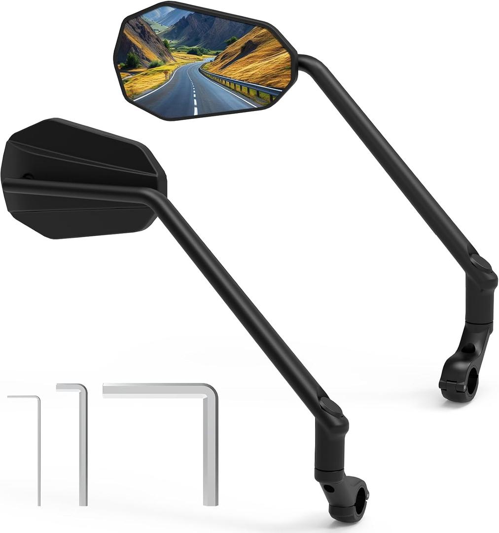 Long Bike Mirror, Diyife 2 Pcs HD Wide Angle Large Bicycle Mirrors for Handlebars, 360Adjustable Anti-shake Bicycle Rear View Mirror, Bike Accessories for Ebike Scooter Mountain Road Bike