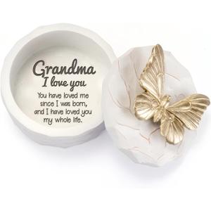 Grandma Small Butterfly Keepsake Box, Great Grandma Birthday Gifts - Mothers Day Gifts for Nana from Grandkids, Butterfly Gifts for Women - Hand-Painted Grandmother Resin Jewelry Trinket Box