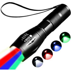 Red Flashlight RechargeableGreen Light FlashlightBlue Light flashlightsBlood Lights for Observation, 4 in 1 White Lights and Red lamp and Blue Lamp and Green Lamps 4 Modes.