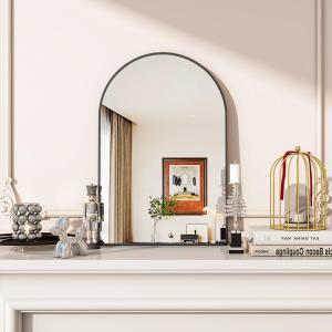 Arched Wall Mirror, 20 x 30 inch Arch Bathroom Mirror, Wall Mounted Vanity Mirror with Arch Metal Frame, Modern Bathroom Vanity Mirror for Bedroom, Living Room, Hanging or Leaning, Black