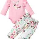 FOCUTEBB My First Easter Outfit Baby Girls Newborn Infant Clothes Easter Bunny Ruffled Romper Pants Clothes Set 0-18 Months