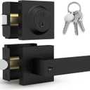 Mega Handles ROBELL Entrance Combo, Entry Lever Door Handle & Single Cylinder Deadbolt Lock & Key Combo Pack, Heavy Duty Square Locking Door Levers Set for Left or Right-Handed Doors - Matte Black
