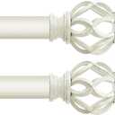White Decorative Farmhouse Curtain Rods 2 Pack: 18-45" Adjustable Heavy Duty Single Window Curtain Rod for Bedroom Living Room, White Boho Rustic Drapery Rods with Vintage Twist Finial Easy Install
