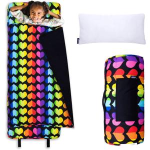 Wildkin Kids Nap Mat with Pillow and Blanket, Preschool Rest Mat, Rainbow Hearts