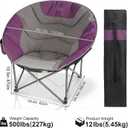 Oversized Portable Moon Camping Chairs,Round Folding Lawn Chair w/Cup Holder,Outdoor Heavy Duty Supports 500Lbs Comfy Chair,Perfect for Family Camp,Hiking,Picnics and Beach Trips,Purple, 18.11' ' X 18.11'' X 41.3''